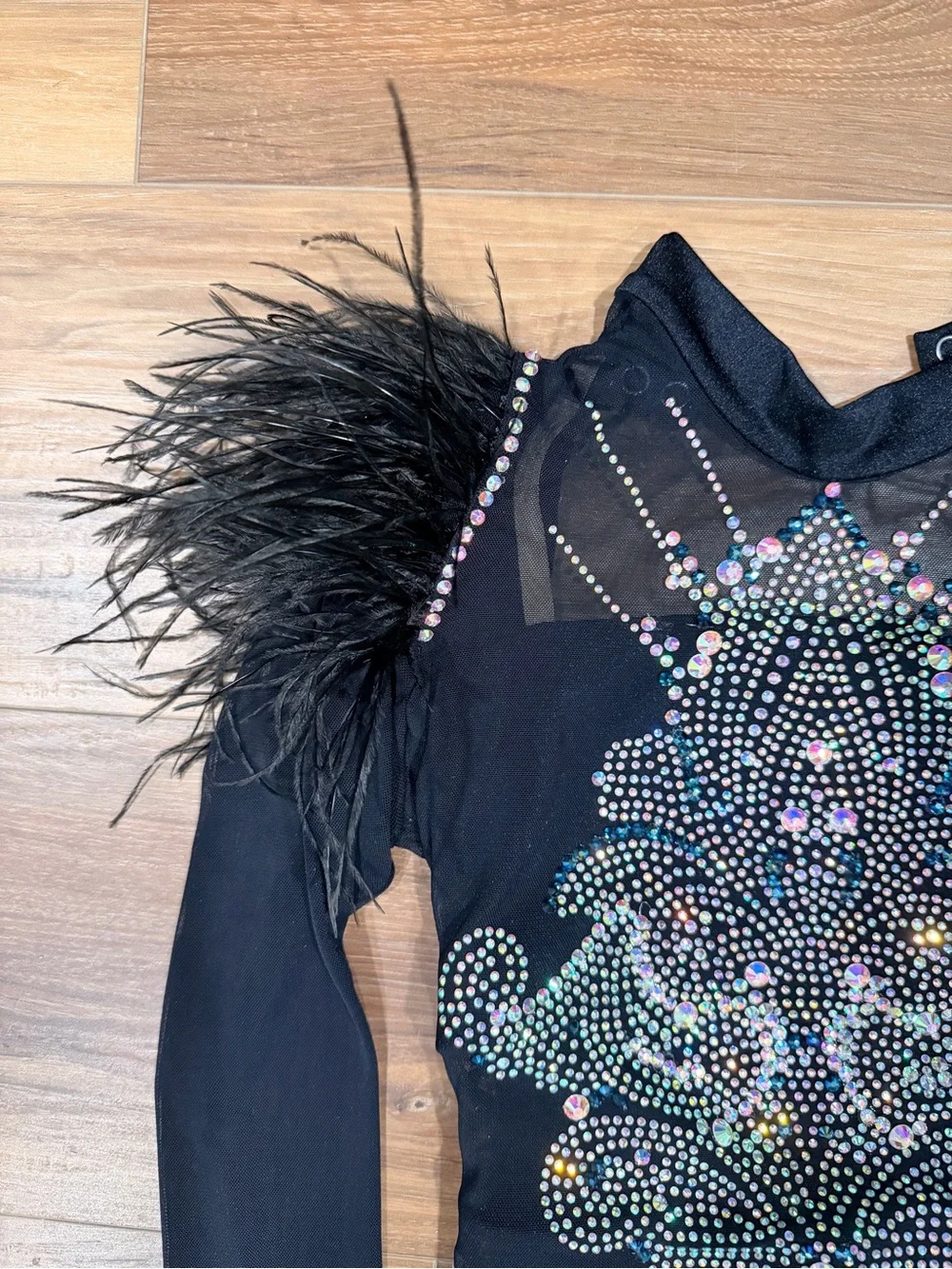 Black Feather & Crystal Kids Dance Leotard